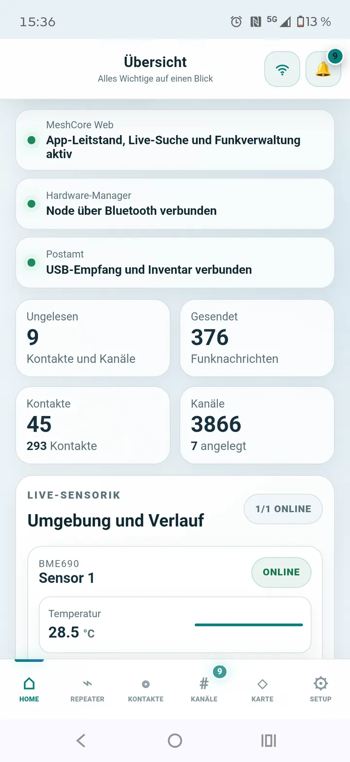 MeshCore Web Dashboard auf einem Smartphone