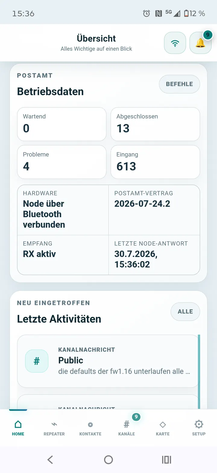 Betriebsdaten und letzte Aktivitäten