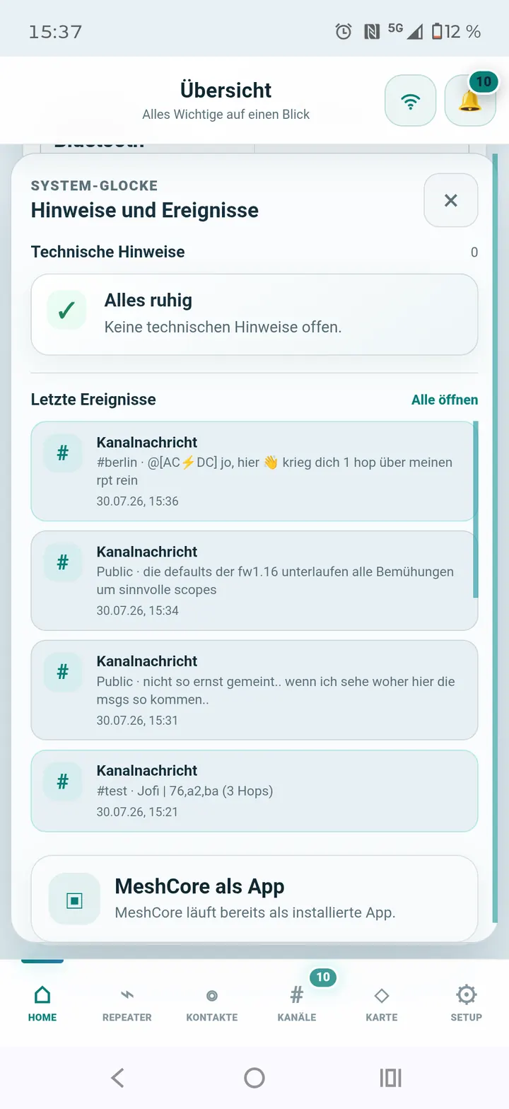 System-Glocke mit Hinweisen und Ereignissen