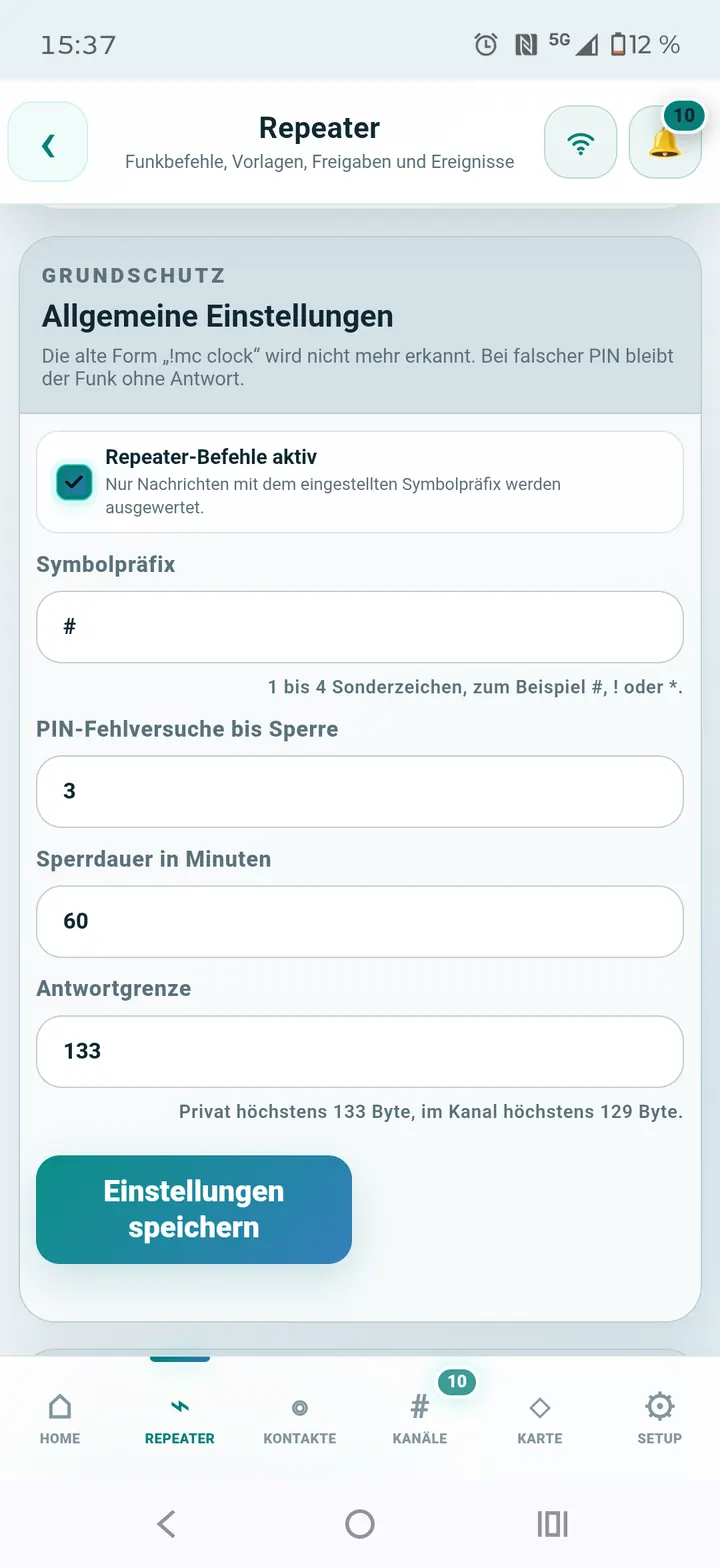 Allgemeine Repeater-Einstellungen