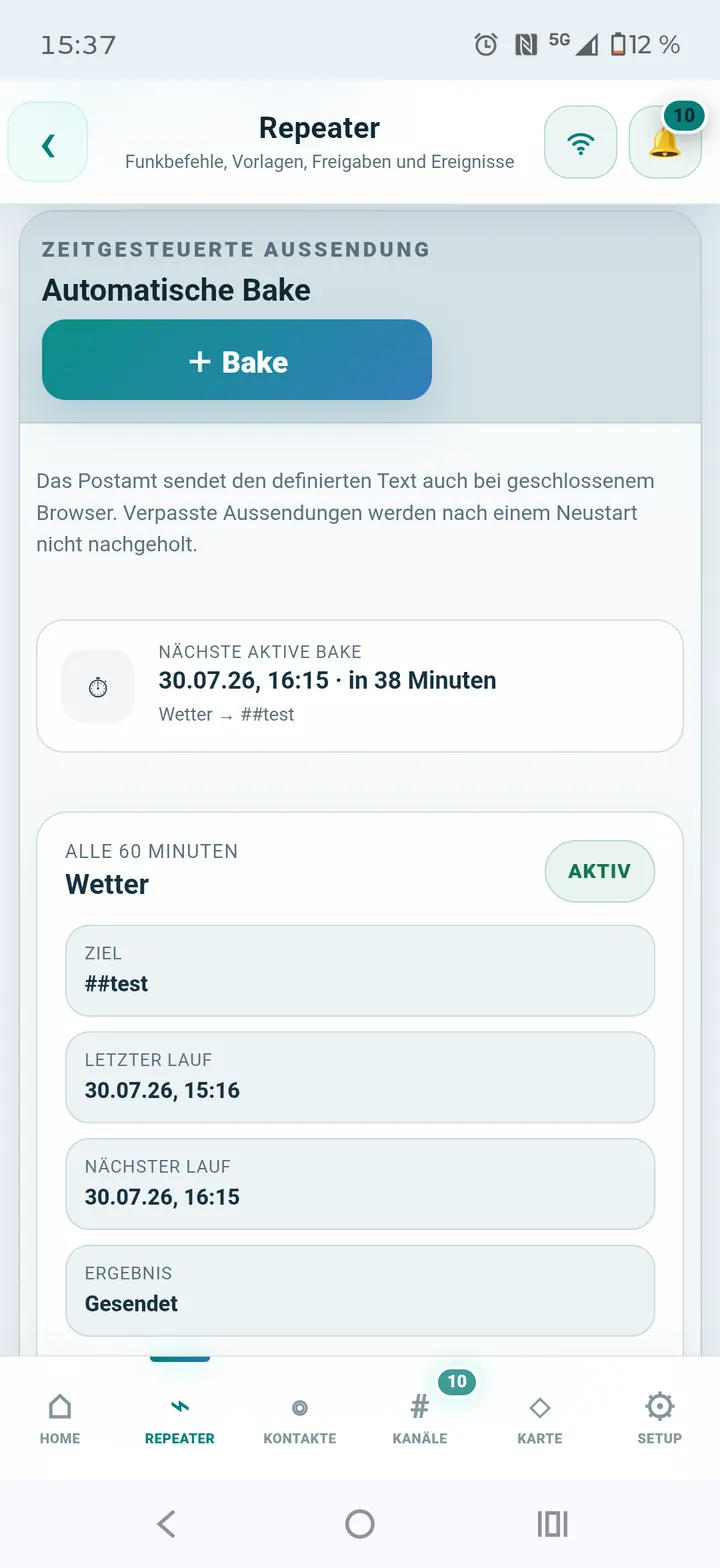 Repeater & Bake in der mobilen Oberfläche