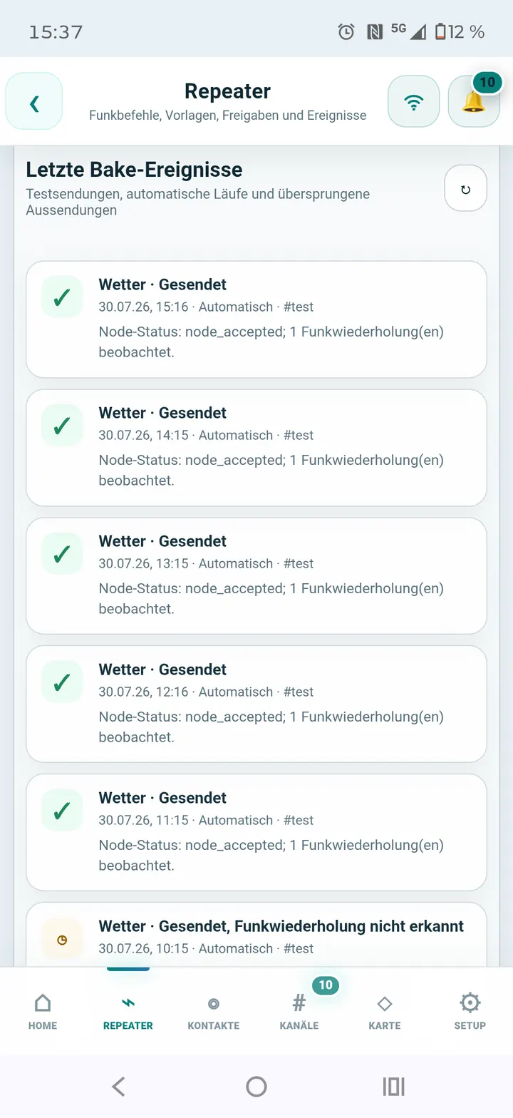 Bake-Ereignisse und Versandstatus