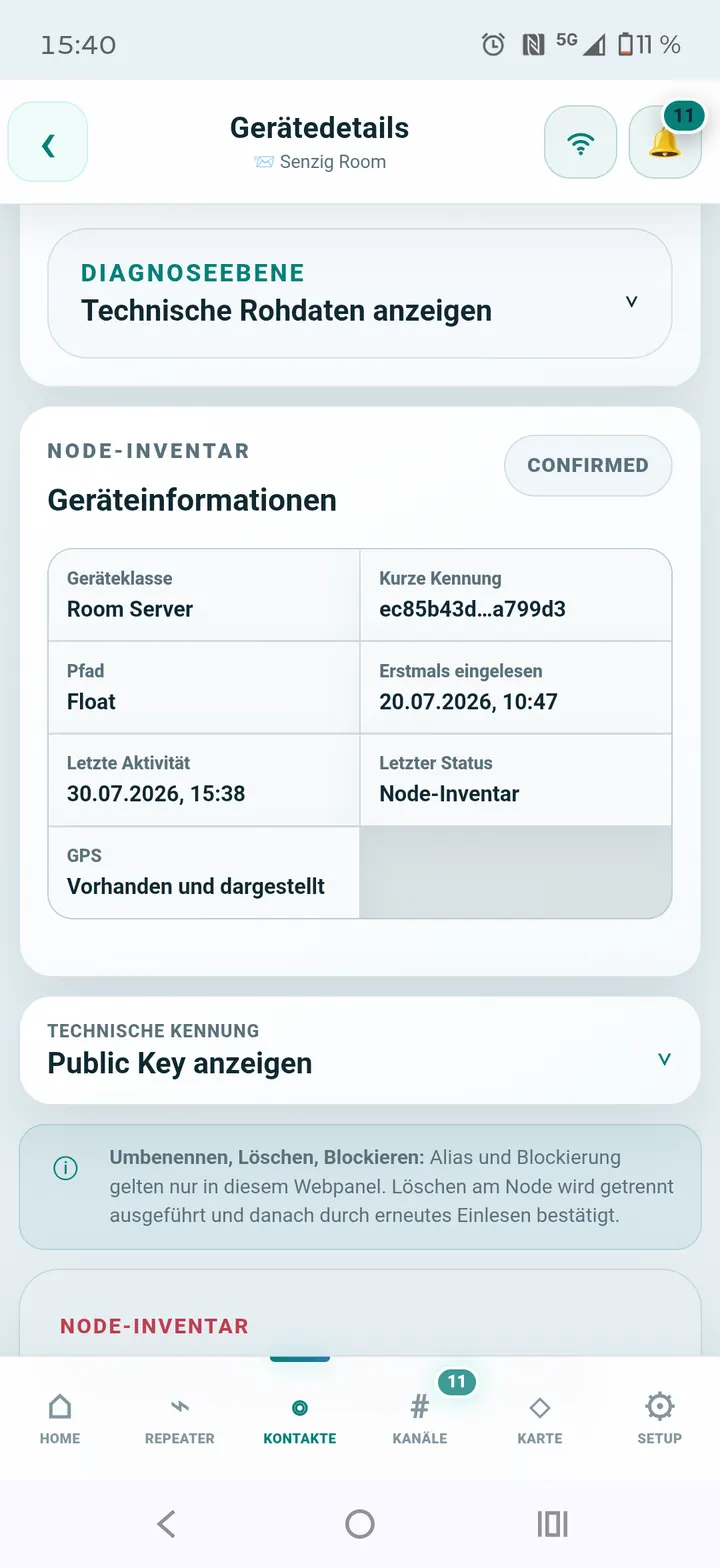 Geräteinformationen und Public Key