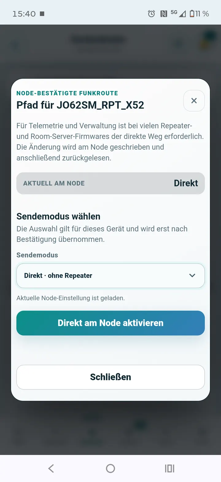 Pfad für eine bestätigte Funkroute wählen