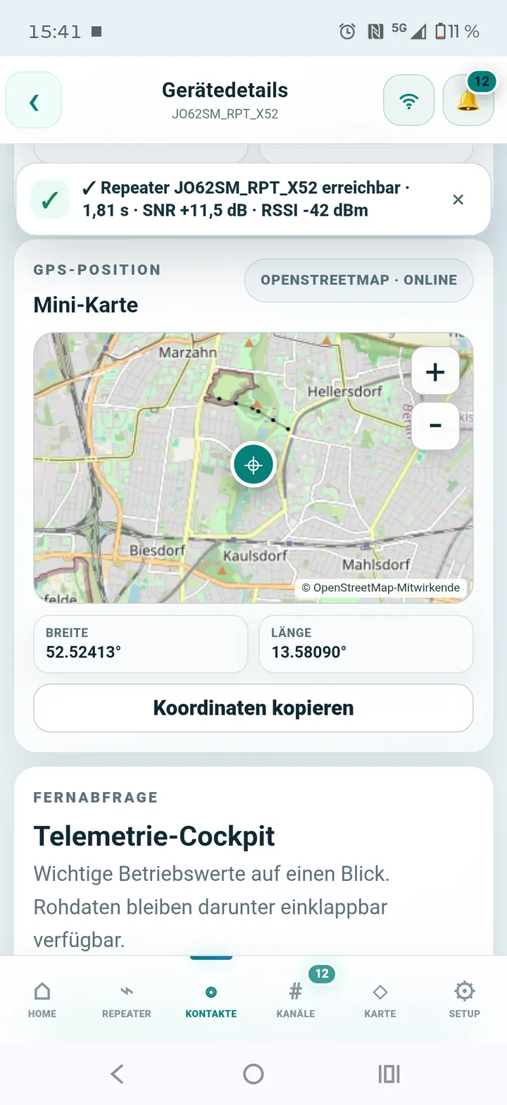 GPS-Position eines Repeaters auf der Mini-Karte