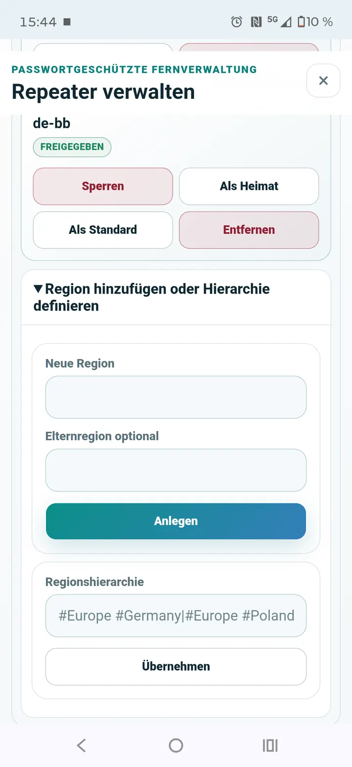 Neue Region oder Hierarchie anlegen