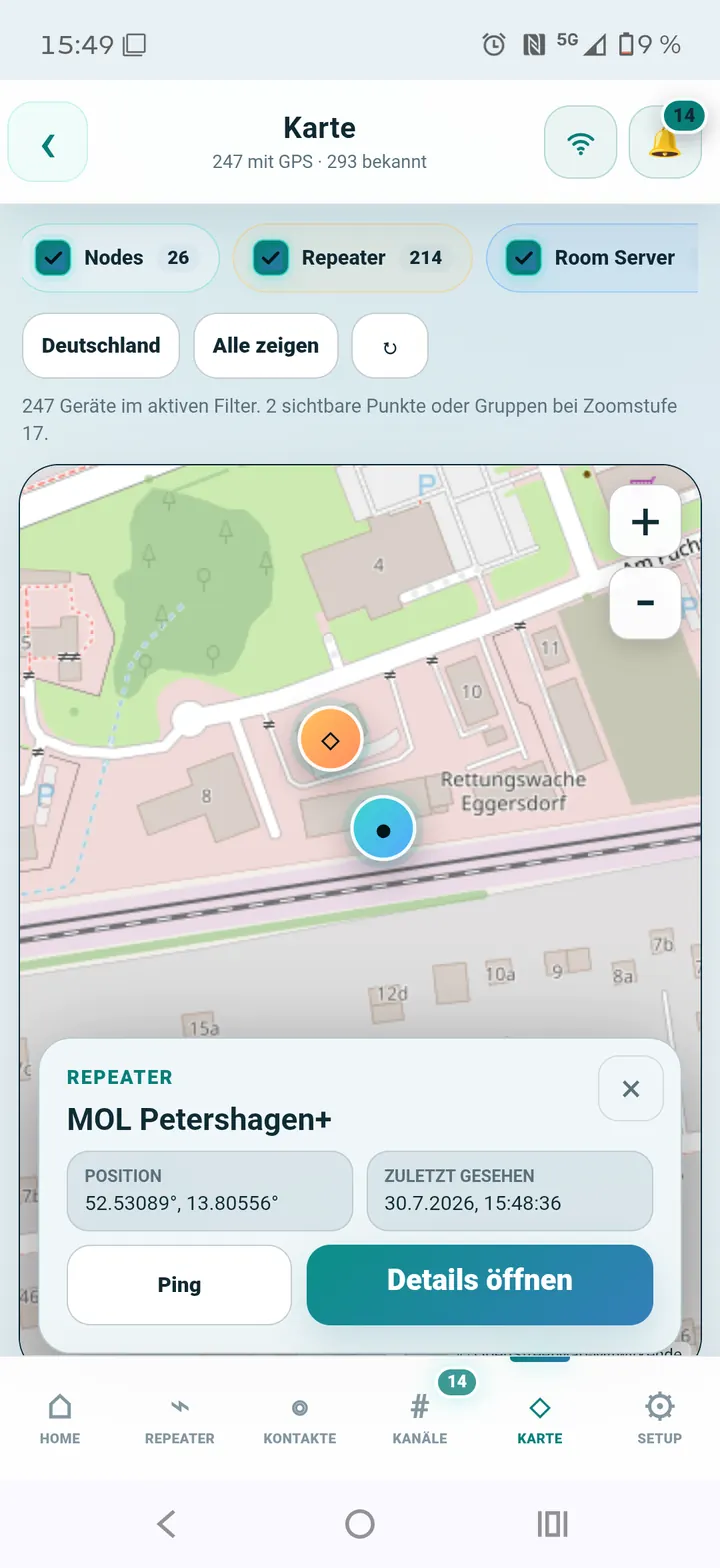 Kartenausschnitt mit Node-Auswahl