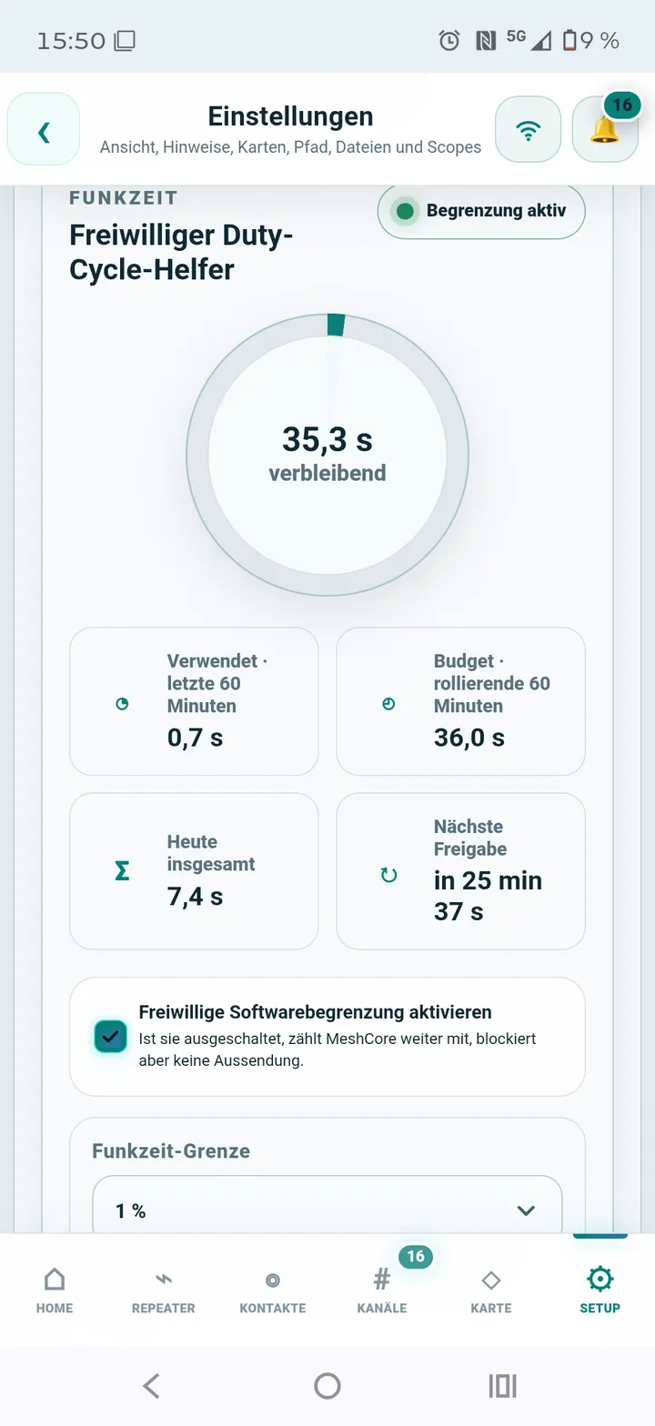 Funkzeit-Grenze und Restbudget