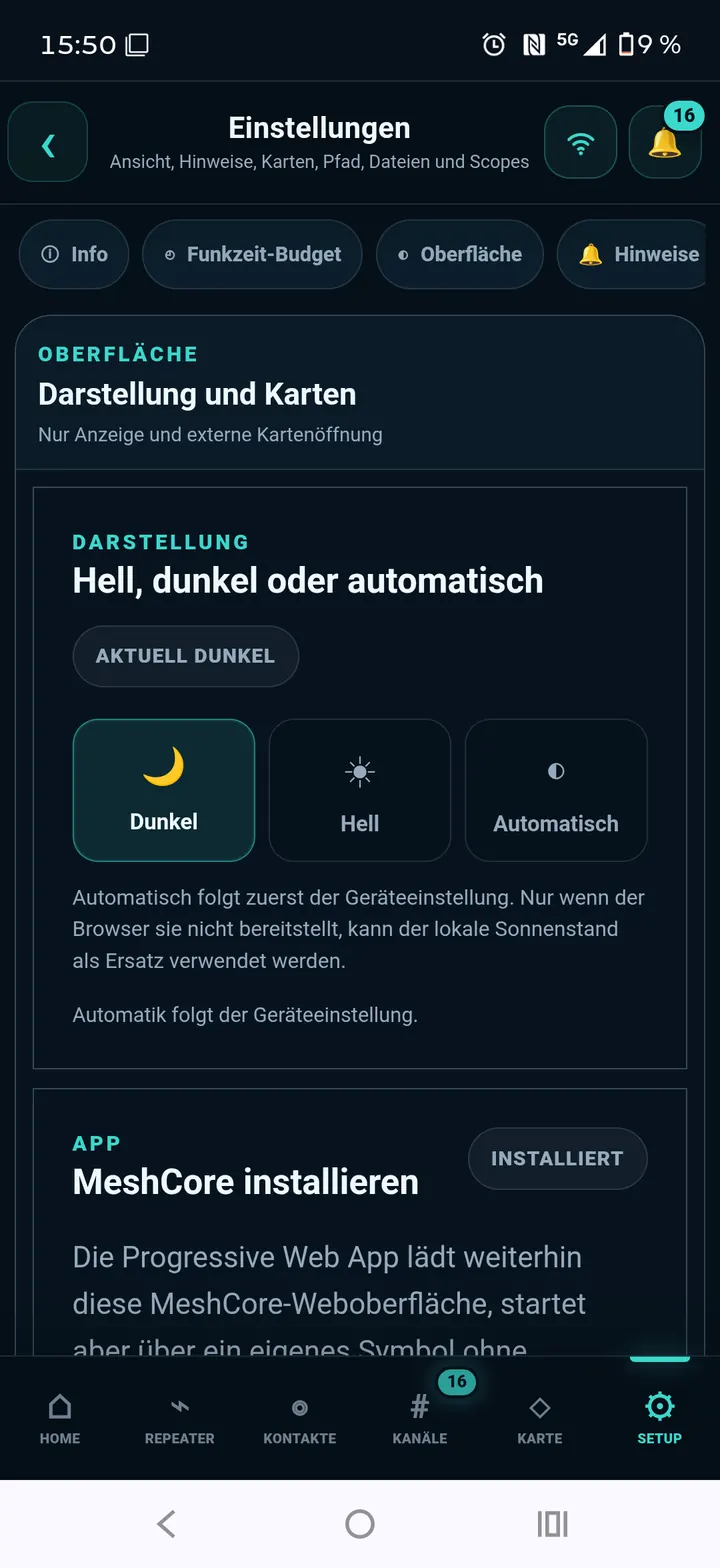 Dunkelmodus der Web-App