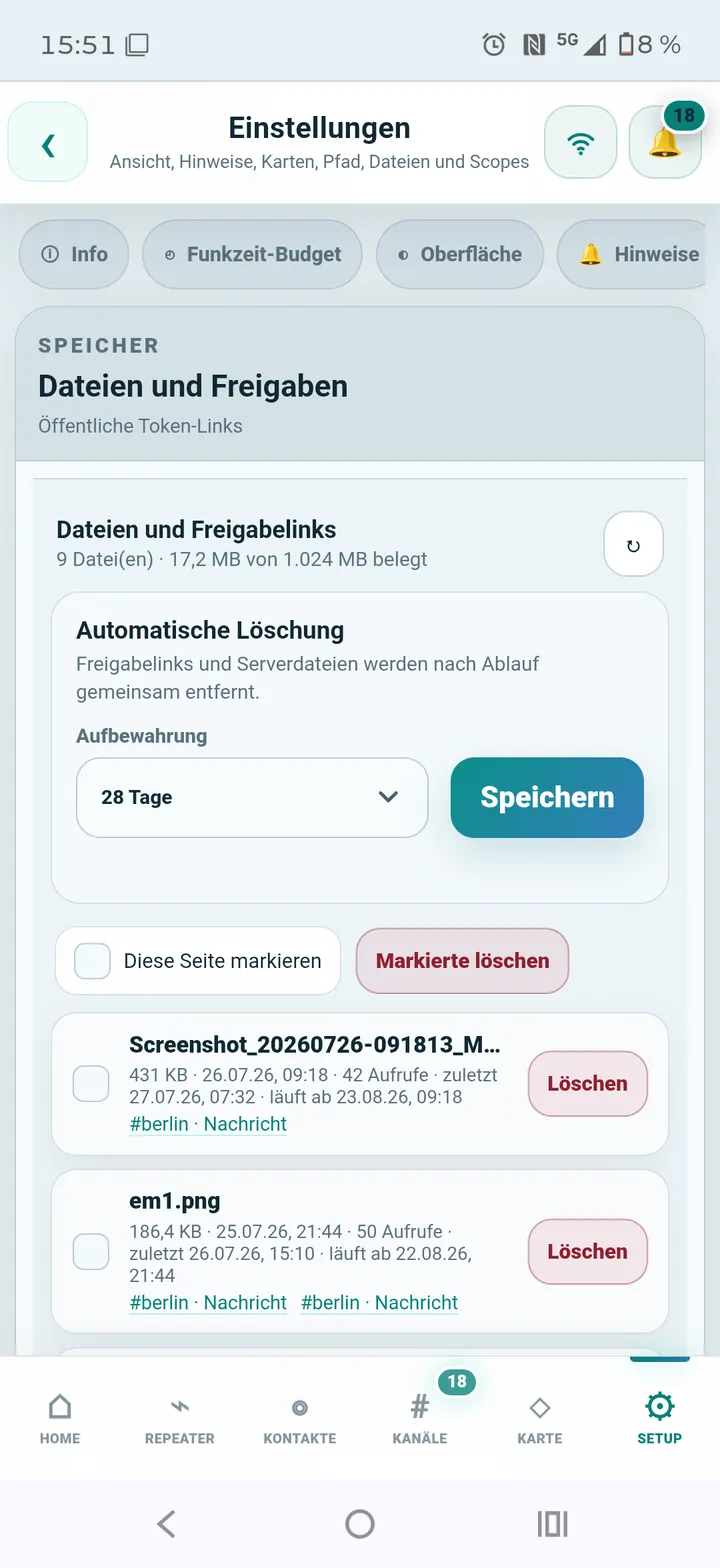 Dateien, Freigabelinks und Aufbewahrung