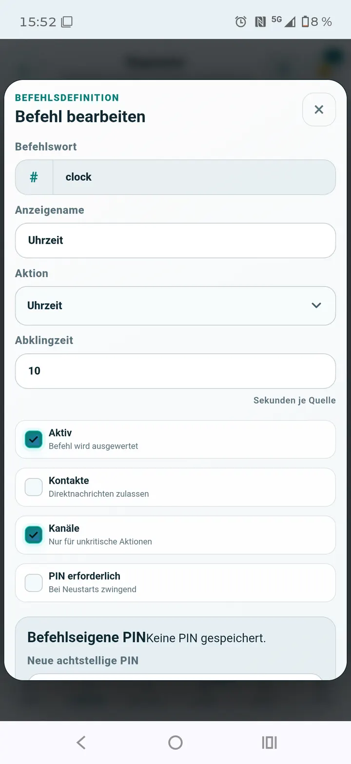 Befehl mit Aktion und Zielgruppe bearbeiten