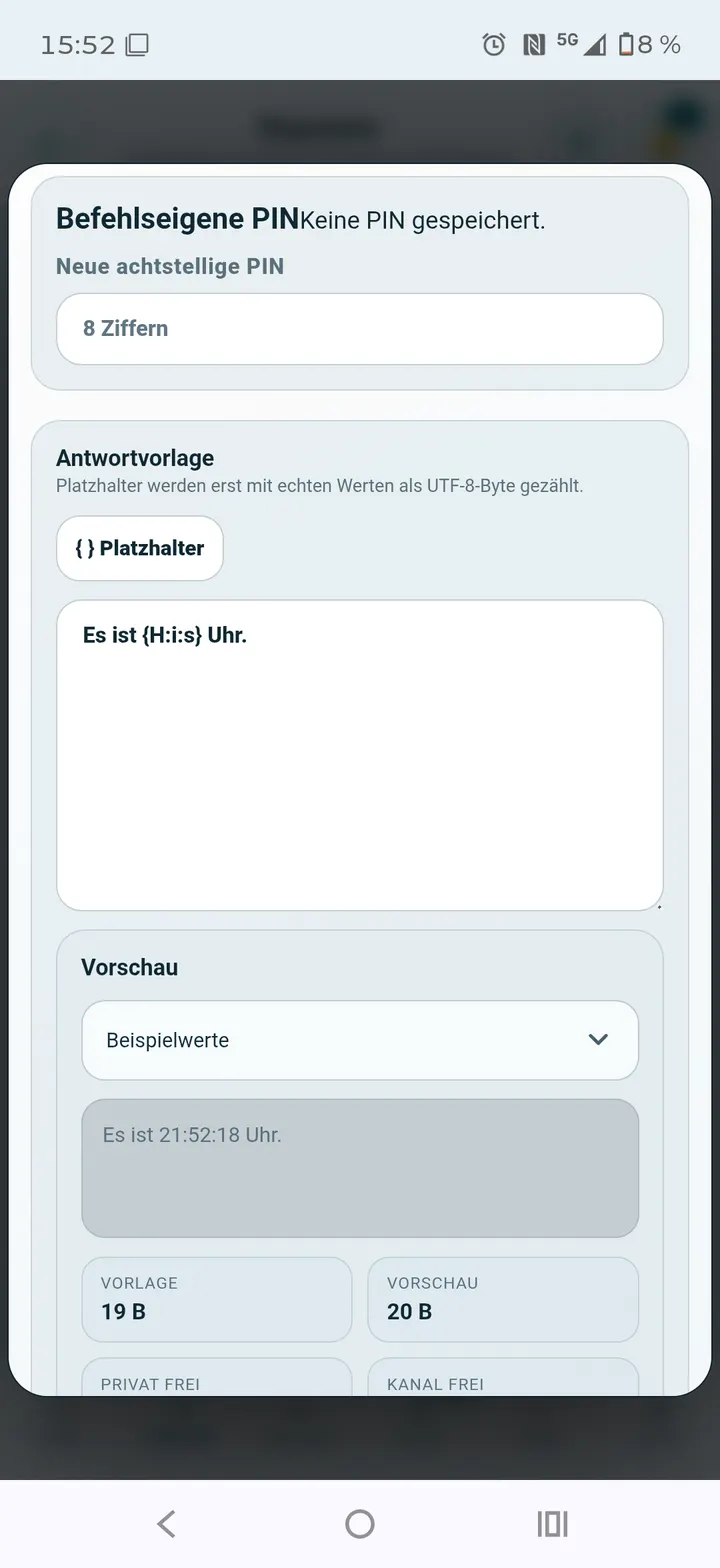 Befehls-PIN und Antwortvorlage