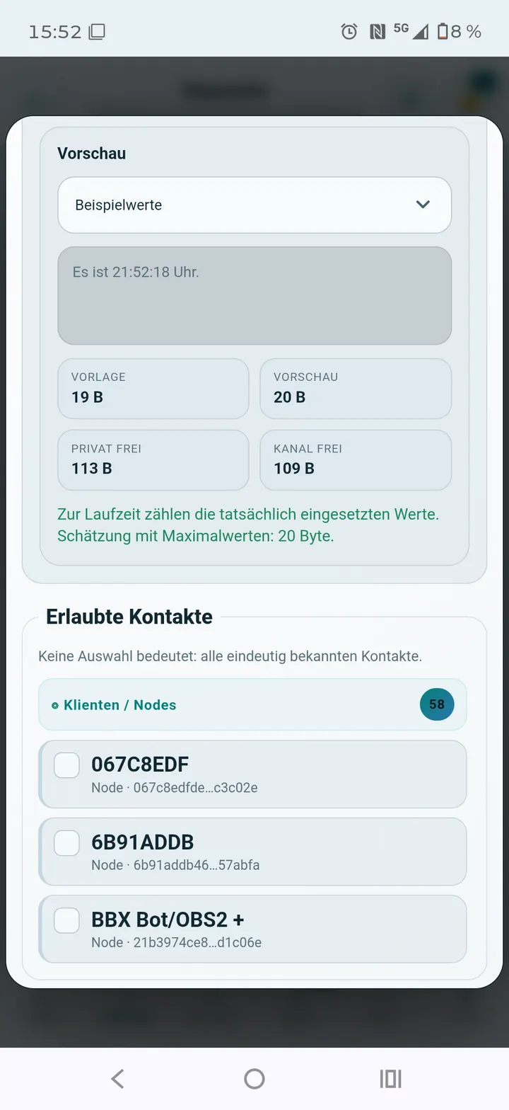 Erlaubte Kontakte auswählen