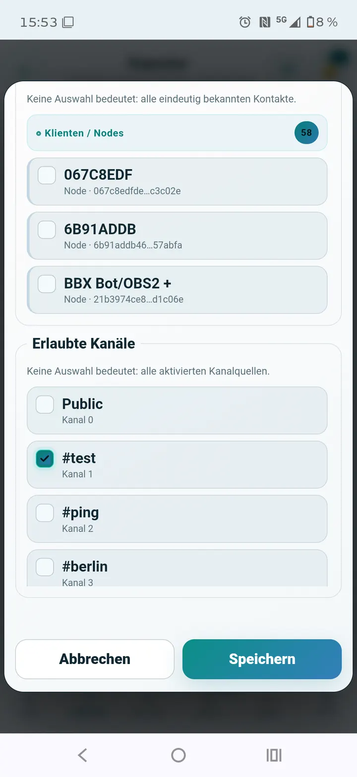 Erlaubte Kanäle auswählen