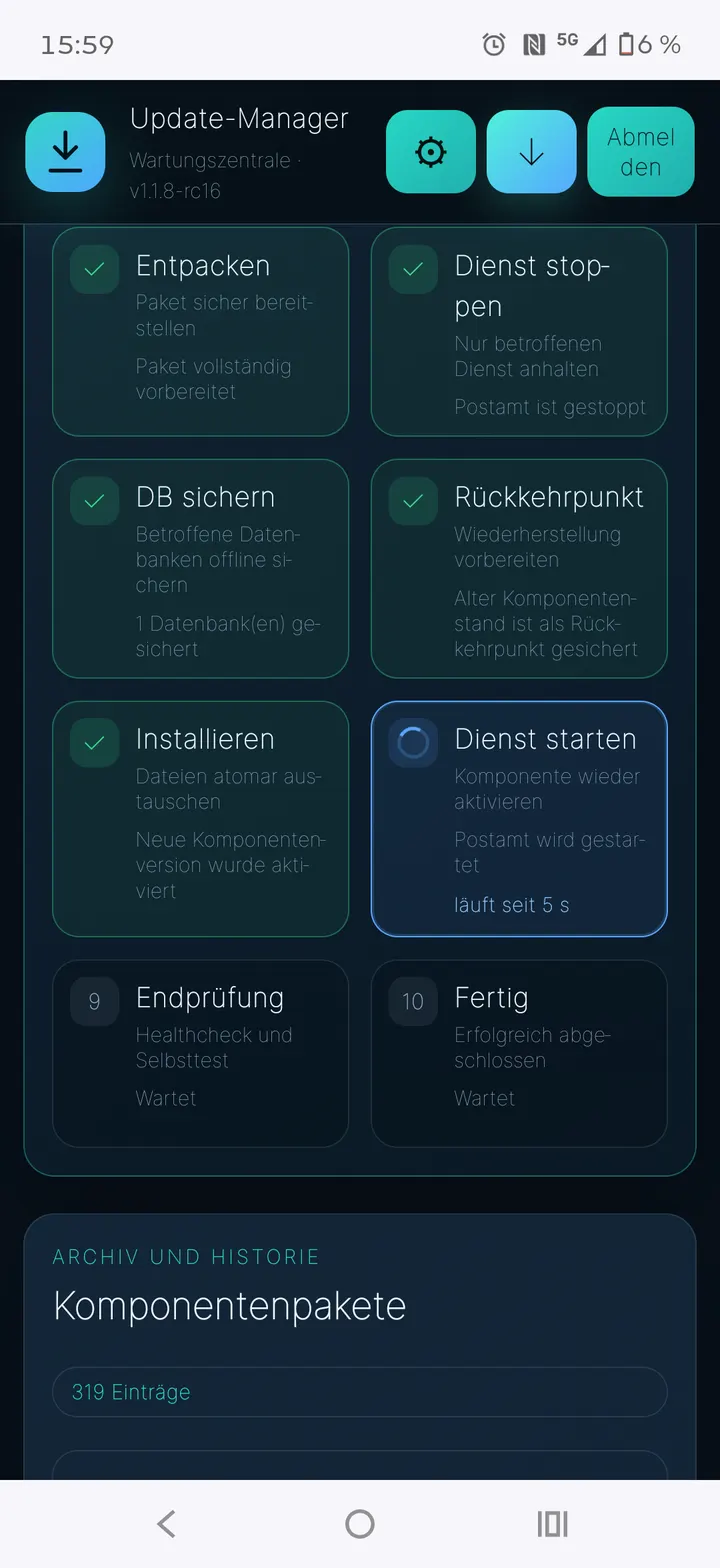 Sicherung & Rückfallpunkt in der mobilen Oberfläche