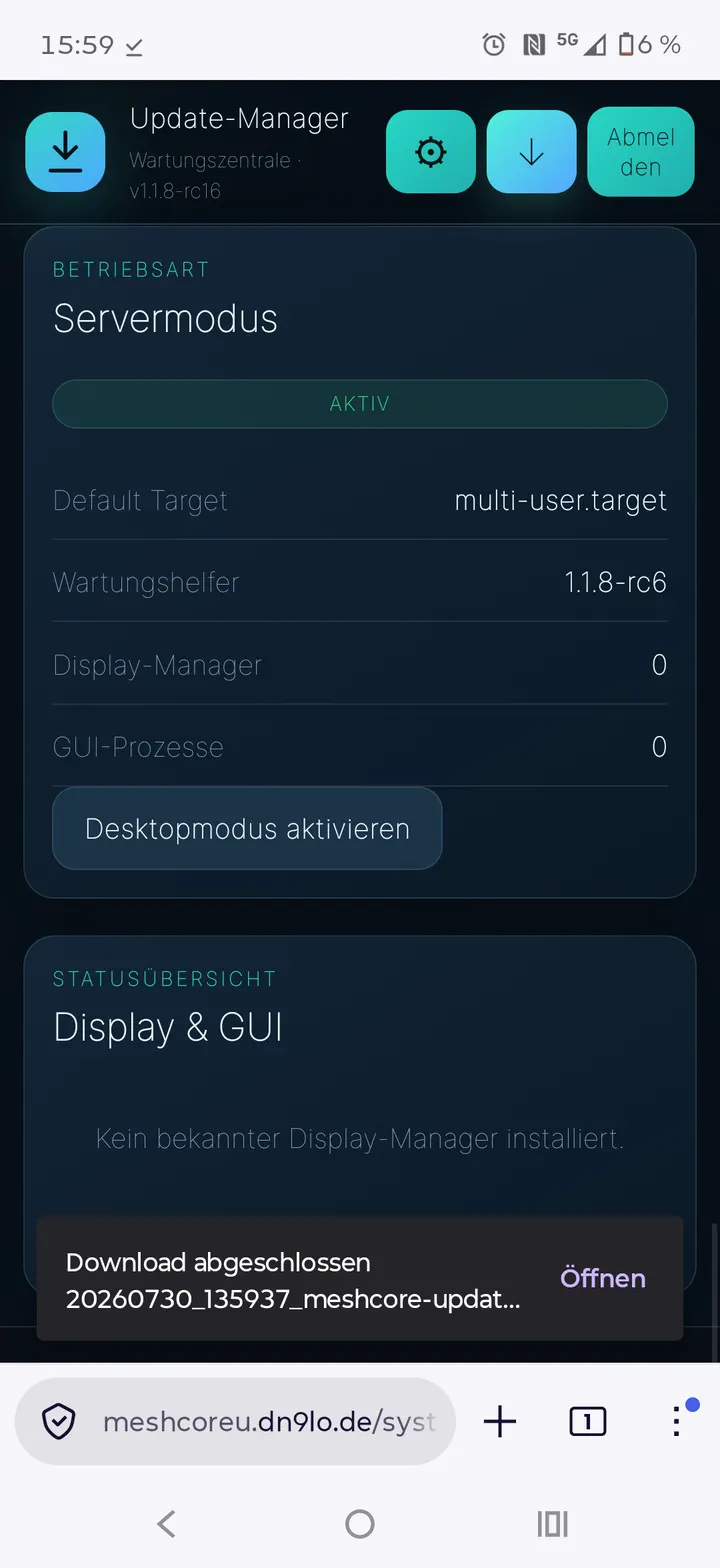 Servermodus und Display-Status