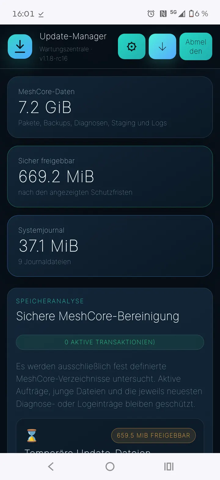 Backups & Bereinigung in der mobilen Oberfläche