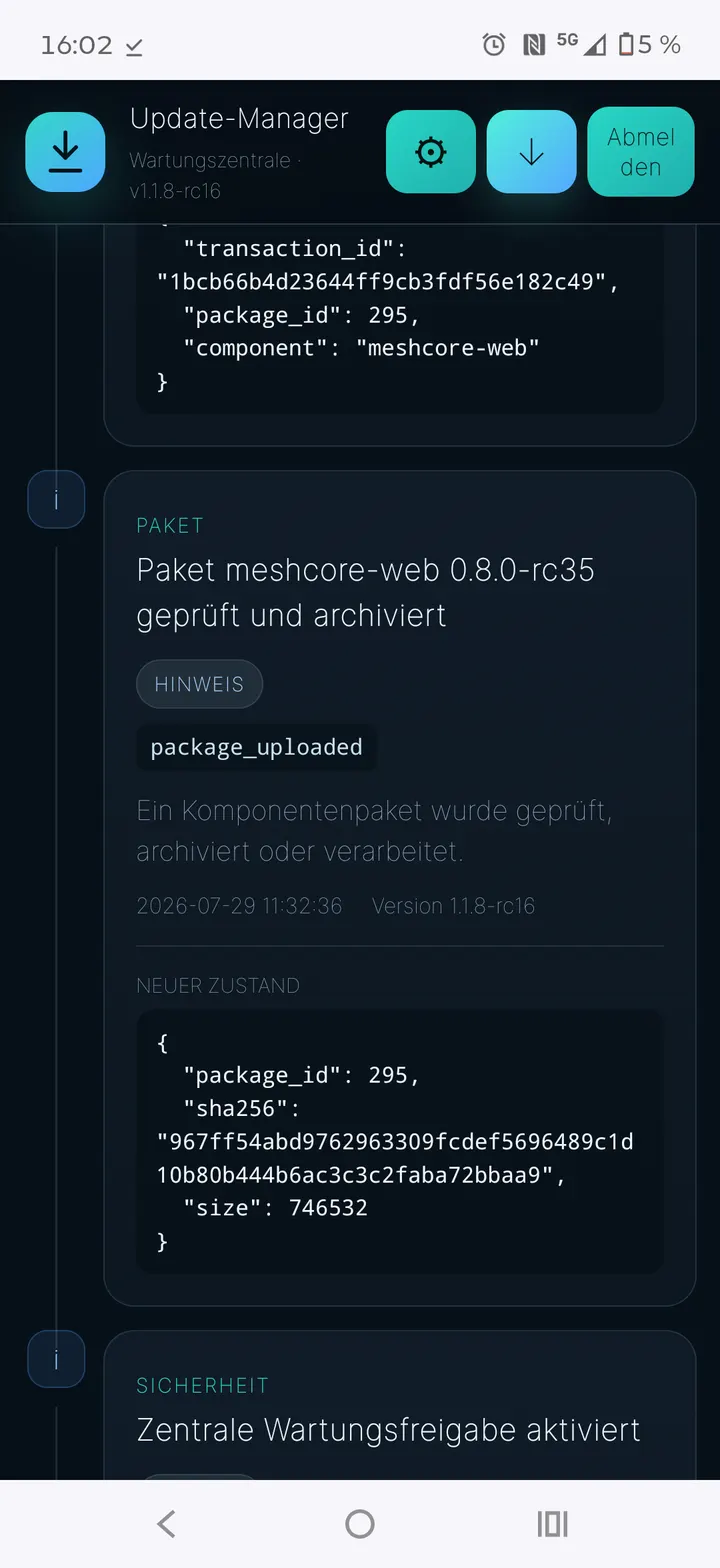 Details eines Paket- und Wartungsereignisses