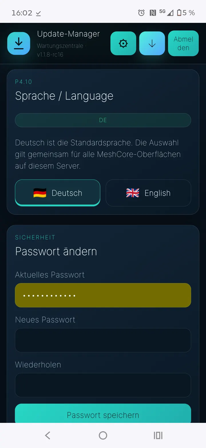 Sprache und Passwort ändern