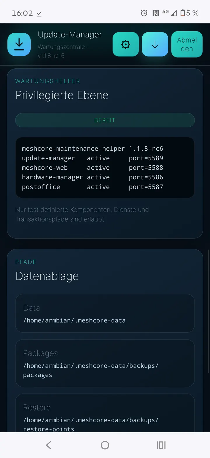 Wartungshelfer und zentrale Datenpfade
