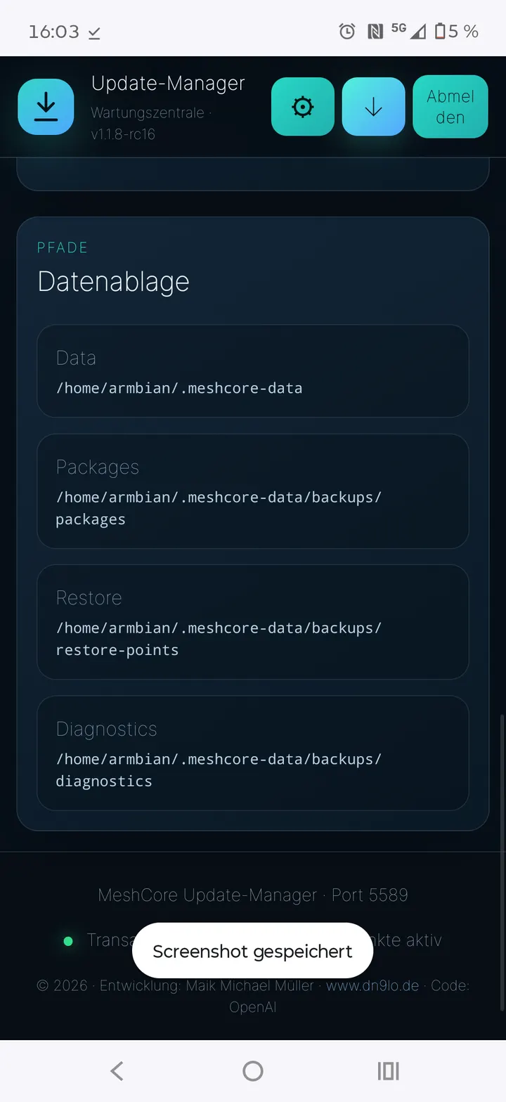 Datenablage, Pakete, Restore und Diagnosen