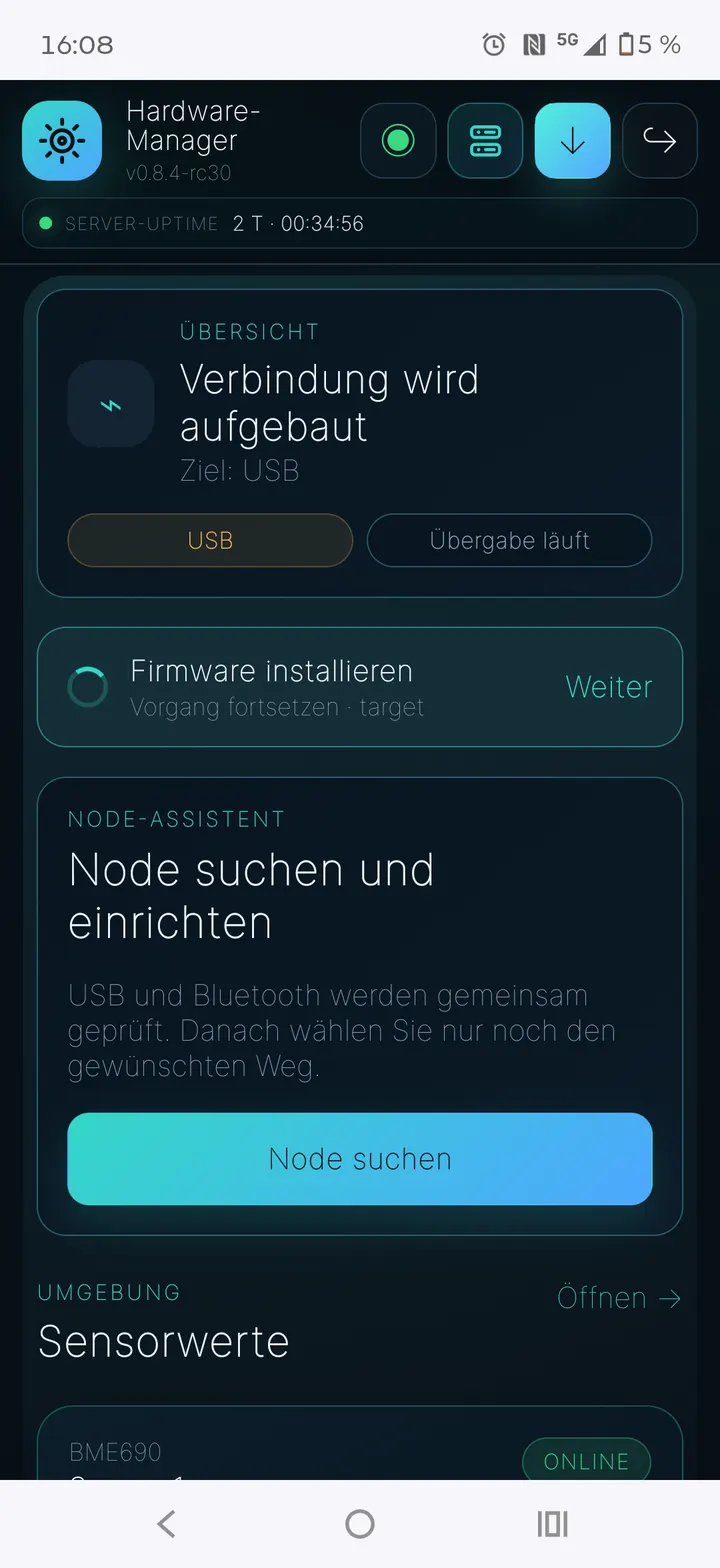 Hardware-Manager auf einem Smartphone