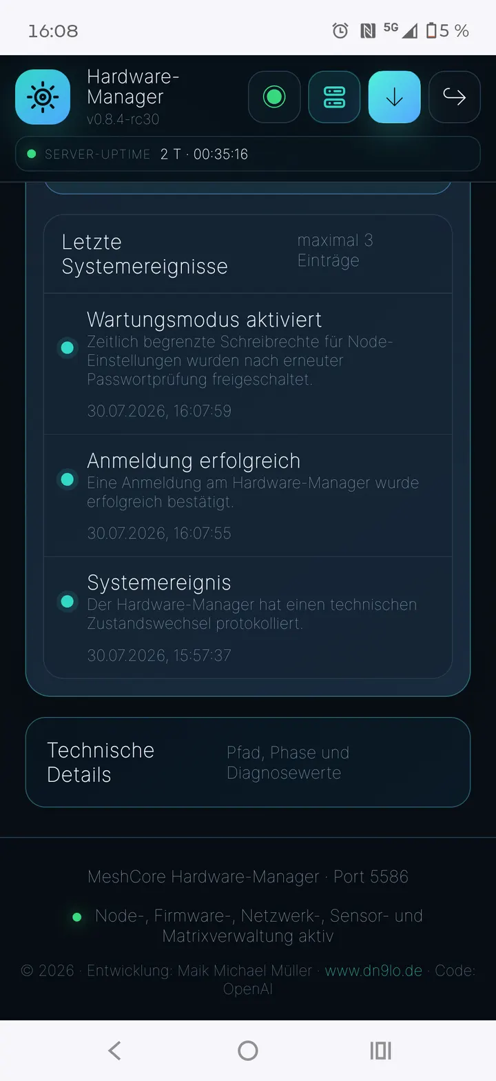 Systemereignisse und technische Details