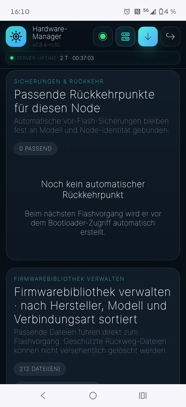 Firmware & Rückfallpunkte in der mobilen Oberfläche