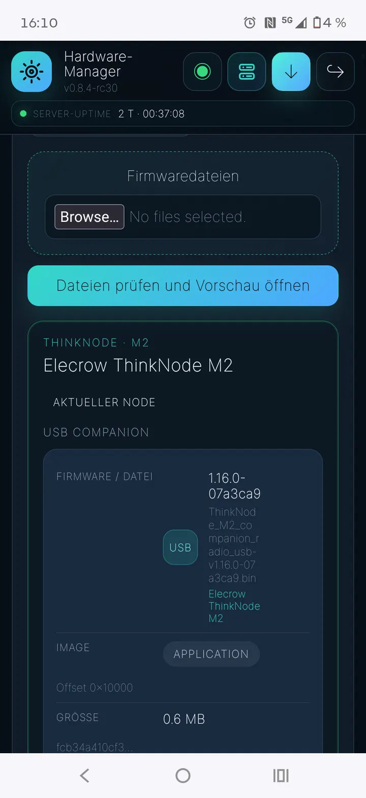 Firmwaredatei prüfen und Vorschau öffnen