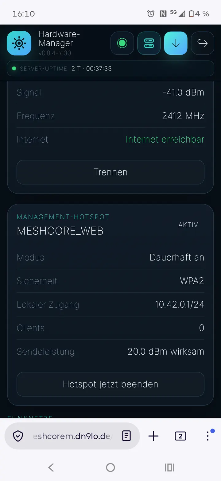 WLAN- und Hotspot-Status
