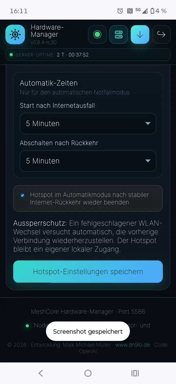 Automatikzeiten für den Hotspot