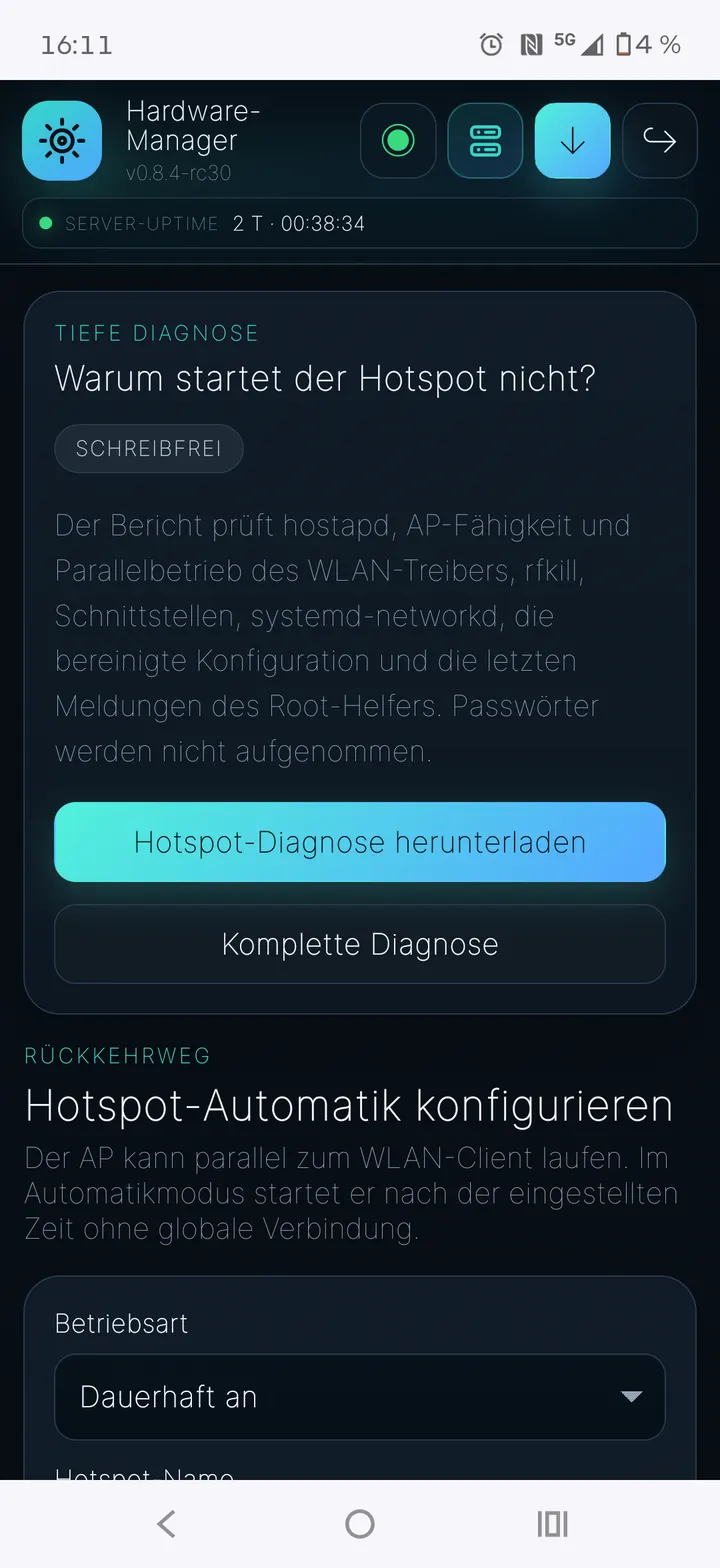 Hotspot-Diagnose und Rückkehrweg