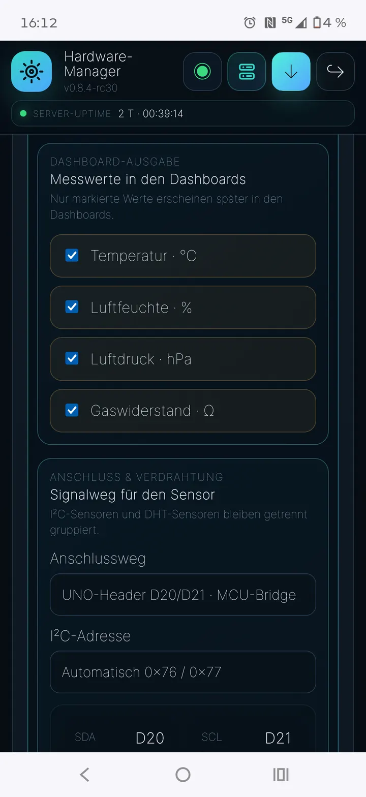 Messwerte für Dashboards und Anschlussweg