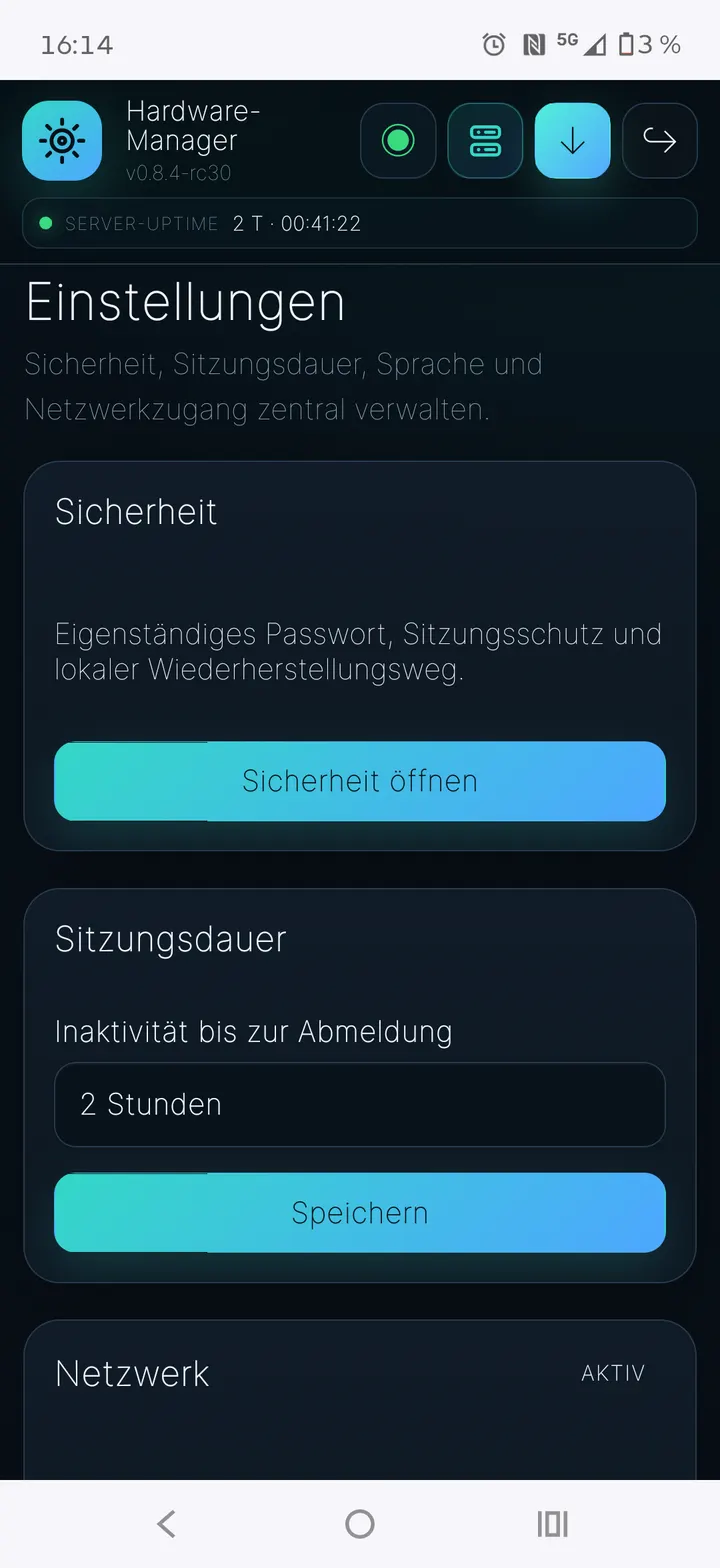 Einstellungen für Sicherheit und Netzwerk